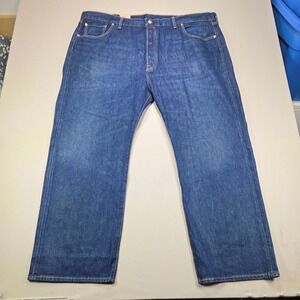 Levi's 501 Original Jeans Straight Leg Button Fly Dark Wash Blue Mens 50x32
